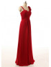 A-line Sweetheart Neckline Red Chiffon Ruched Bridesmaid Dress With Decorated Flowers